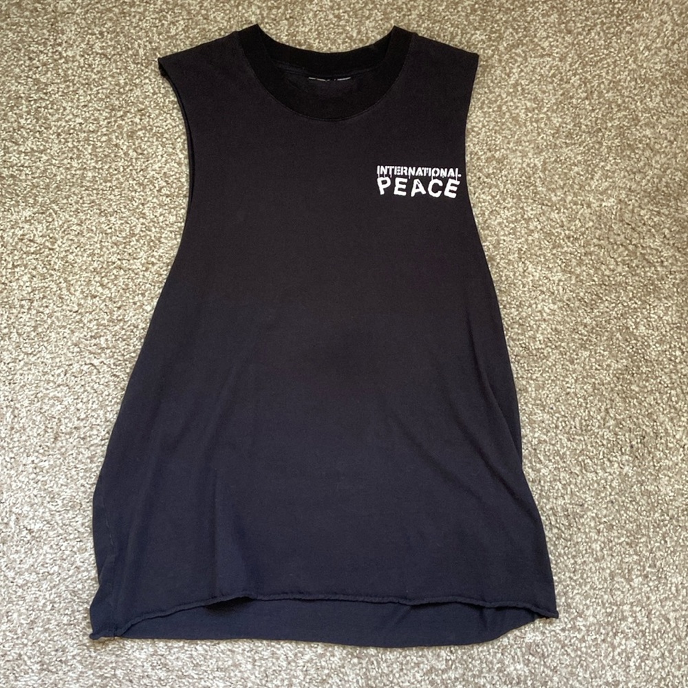 Black muscle tank w/ white graphic